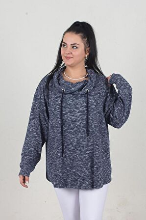 Truva Xxl Büyük Beden  Yumoş Pamuklu Boğazlı İpli Sweat Gri S021