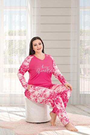 Truva Xxl Büyük Beden Pijama Takım Pembe Pj11367