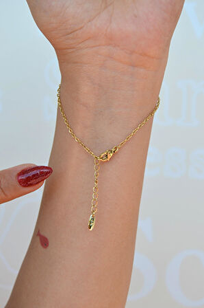 Zirkon Mini Kalpli İnce Zincir Bileklik – 14K Gold Kaplama