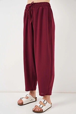 Dokuma Şalvar Pantolon - Bordo