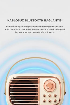 Özel Üretim Bluetooh Hoparlör BTS-1956 Bej Eğlence Ses Sistemi Mikrofon