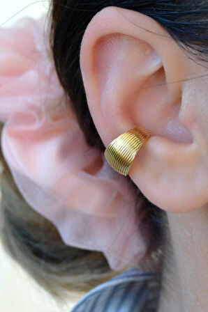 Bohem Bombeli Earcuff – Mat Geçişli Sıkıştırmalı Kıkırdak Küpesi | Rodyum Kaplama Çelik
