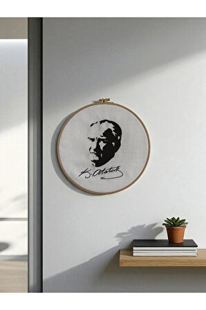 Atatürk Portre Nakışlı Kasnak Duvar Süsü 29Cm