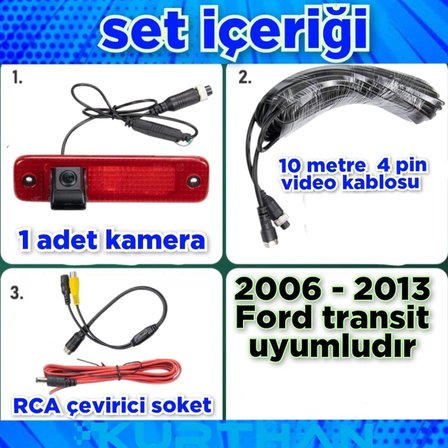 2006-2013 ARASI FORD TRANSİT FREN LAMBASI ARKA GÖRÜŞ KAMERASI 12 VOLT