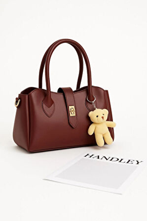 Soft Deri Kadın El ve Omuz Çantası – Peluş Ayıcık Hediyeli