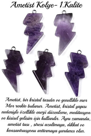 Sertifikalı Şimşek Model Ametist Taşı Kolye - Aaa+ Kalite