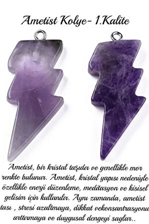 Sertifikalı Şimşek Model Ametist Taşı Kolye - Aaa+ Kalite