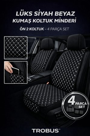 Kia Stonic Uyumlu 4 Parça Terletmez Kumaş Ön İkili Koltuk Minderi Siyah Beyaz
