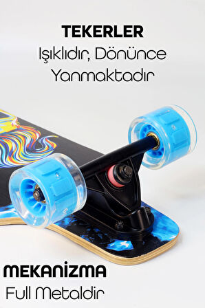 Işıklı Kaykay Silikon Teker Sessiz Semi-PRO Skeleton Model Zımparalı Skateboard Longboard 80 cm 3116
