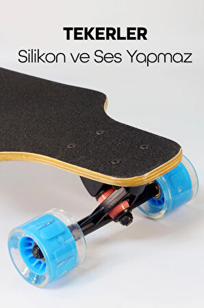 Işıklı Kaykay Silikon Teker Sessiz Semi-PRO Skeleton Model Zımparalı Skateboard Longboard 80 cm 3116