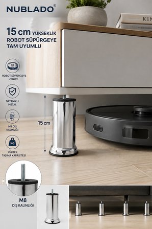 15 cm Krom Metal Mobilya ve Koltuk Ayağı M8 Vidalı BT Robot Süpürge Uyumlu