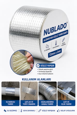 Alüminyum Güçlü Tamir Bandı 72 mm x 2 Metre Su Geçirmez Isıya Dayanıklı Güçlü Yapışkanlı Onarı Bandı