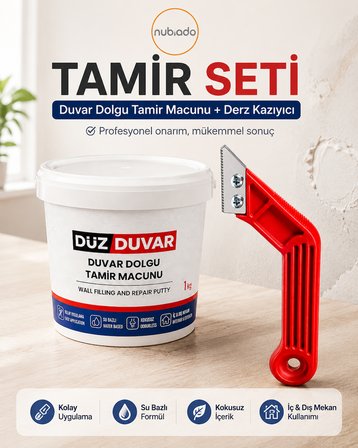 Duvar Dolgu Tamir Macunu 1 Kg + Derz Kazıyıcı Seti | Çatlak Delik Onarım Macunu  İç ve Dış Mekan