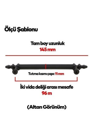 10’lu Siyah Mobilya Kulp Seti 96 mm – Klasik Plastik Dolap Çekmece Kapak Kulpu, Vidaları Dahil