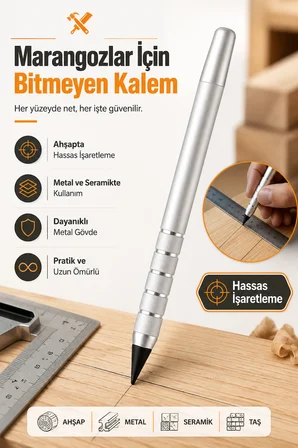 Marangoz Bitmeyen Kalem – Metal Gövdeli Hassas İşaretleme Kalemi Ahşap Metal Seramik ve Taş Uyumlu