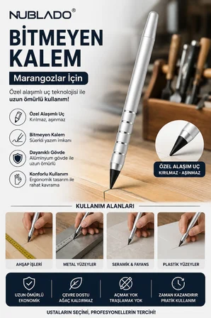 Marangoz Bitmeyen Kalem – Metal Gövdeli Hassas İşaretleme Kalemi Ahşap Metal Seramik ve Taş Uyumlu