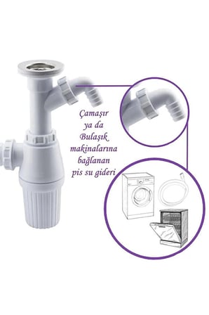 Lavabo Altı Gider Sifonu Ek Çıkışlı – Çamaşır ve Bulaşık Makinesi Tahliye Hortum Esnek Lavabo Sifonu