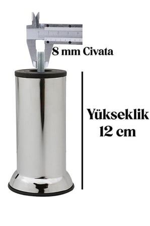 Mobilya Ayağı 8’li Set 12 cm M8 Krom Mobilya Ayağı Robot Süpürge Uyumlu Koltuk Baza Dolap TV Ünitesi