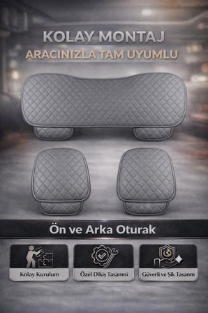 Toyota Camry 2002 ve Sonrası Uyumlu 3 Parça Deri Oturak Minder Gri