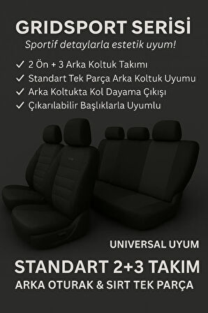 Tegin GrindSport Serisi Pamuklu Deri Detaylı Koltuk Kılıfı Takımı Siyah (Üniversal Uyumlu)