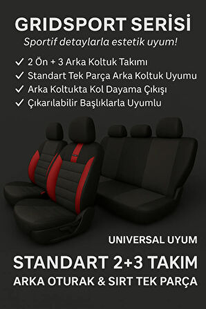 Tegin GrindSport Serisi Pamuklu Deri Koltuk Kılıfı Takımı Siyah Kırmızı (Üniversal Uyumlu)