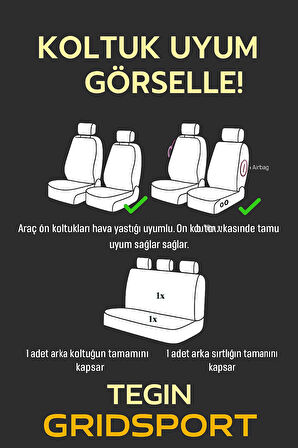 Tegin GrindSport Serisi Pamuklu Deri Detaylı Koltuk Kılıfı Takımı Siyah Mavi (Üniversal Uyumlu)