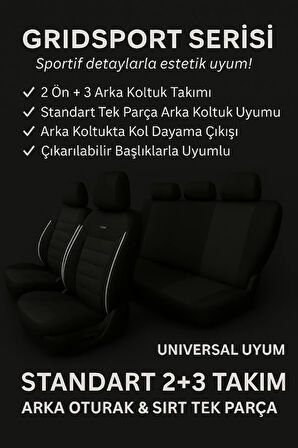 Citroën C1 2005–2014 GrindSport Serisi Koltuk Kılıfı Siyah Beyaz Pamuklu Kumaş ve Deri Detaylı