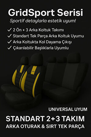 Seat Leon (2005 Öncesi) 1999–2005 GrindSport Serisi Koltuk Kılıfı Siyah Sarı Pamuklu Kumaş ve Der