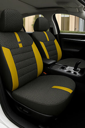 Citroën C1 2005–2014 GrindSport Serisi Koltuk Kılıfı Siyah Sarı Pamuklu Kumaş ve Deri Detaylı