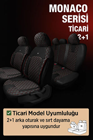 Seat Arona 2017- 2021 Suv – Ticari Araç 2+1 Uyumlu Monaco Serisi Eviza Koltuk Kılıfı – Siyah, Kolay Montaj