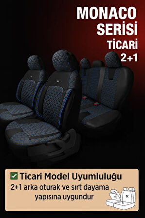 Fiat Doblo 1 2001-2009 – Ticari Araç 2+1 Uyumlu Monaco Serisi Eviza Koltuk Kılıfı – Siyah, Kolay Montaj