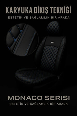 Volkswagen Caddy 2004-2010 – Ticari Araç 2+1 Uyumlu Monaco Serisi Eviza Koltuk Kılıfı – Siyah, Kolay Montaj