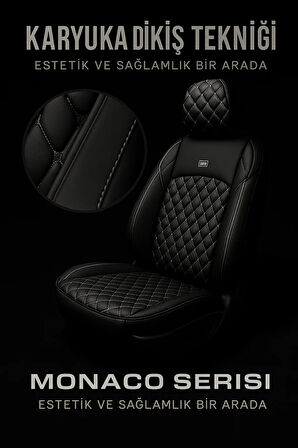 Ford Focus 2011-2014 Sedan – Ticari Araç 2+1 Uyumlu Monaco Serisi Eviza Koltuk Kılıfı – Siyah, Kolay Montaj