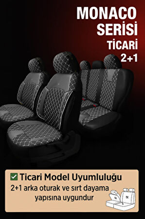 Nissan Micra 2010-2016 – Ticari Araç 2+1 Uyumlu Monaco Serisi Eviza Koltuk Kılıfı – Siyah, Kolay Montaj
