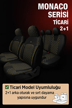 Opel Astra H 2004-2010 – Ticari Araç 2+1 Uyumlu Monaco Serisi Eviza Koltuk Kılıfı – Siyah, Kolay Montaj