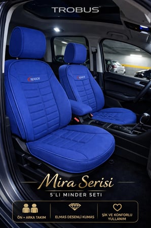 Renault Symbol ve Taliant 2008 ve Sonrası Uyumlu Mira Serisi Mavi 5'li Oto Koltuk Minderi