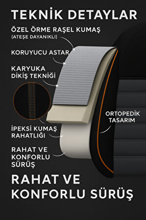 Volksagen Passat B-8 Confortline 2015 ve Sonrası Natura Serisi Raşel Gri Siyah Koltuk Kılıfı