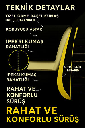 Toyota Auris 2008-2012 Pulse Serisi Raşel Siyah Sarı Koltuk Kılıfı