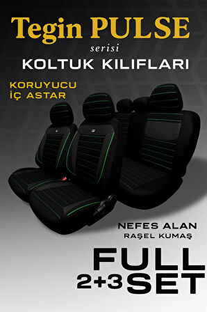 Renault Clio Sport (2005 Öncesi) 1998–2005 Pulse Serisi Raşel Siyah Yeşil Koltuk Kılıfı