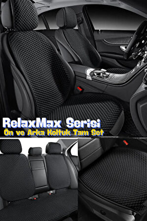 RelaxMax Serisi - Siyah Terletmez Cepli Oto Koltuk Minder Takımı (Ön ve Arka - Başlıklı ve Sırtlı)