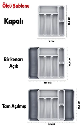 yarlanabilir Çekmece İçi Kaşıklık Sürgülü Genişleyebilir Mutfak Düzenleyici