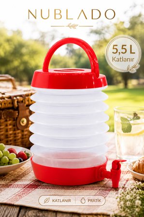 5,5 L Katlanır Musluklu Su Bidonu Taşınabilir Kamp Piknik Su Sebili Damacana Pratik Su Kabı