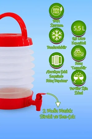 5,5 L Katlanır Musluklu Su Bidonu Taşınabilir Kamp Piknik Su Sebili Damacana Pratik Su Kabı