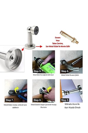 Kendinden Yapışkanlı ve vidalı Stoperi Paslanmaz Metal 7,5 cm Duvar Koruyucu Sessiz Darbe Önleyic  