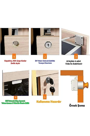 Çekmece Dolap Kilidi 2 Anahtarlı Metal Mobilya Kilidi 40x40 mm – 16 Vida ve 4 Karşılık Aparatı Dahil