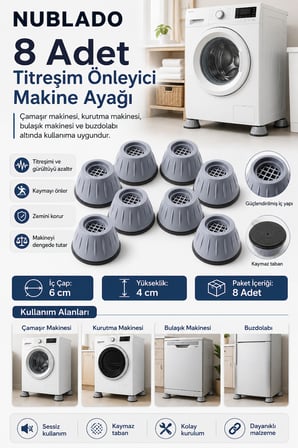 8 Adet Titreşim Önleyici Makine Ayağı 6 cm İç Çap 4 cm Yükseklik Kaymaz Tabanlı