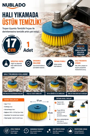 17 cm Yuvarlak Temizlik Fırçası Sert Kıllı Zemin ve Halı Yıkama Fırçası 