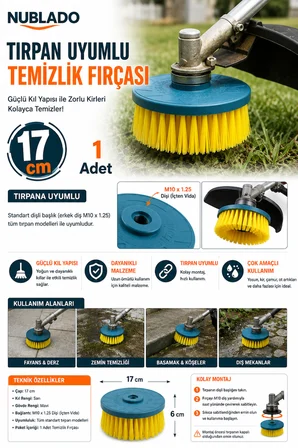 17 cm Yuvarlak Temizlik Fırçası Sert Kıllı Zemin ve Halı Yıkama Fırçası 