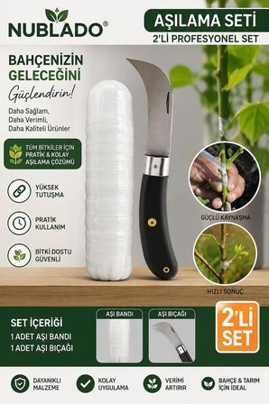 Aşı Bıçağı ve Şeffaf Aşı Bandı 2’li Bahçe Aşılama Seti 22 cm