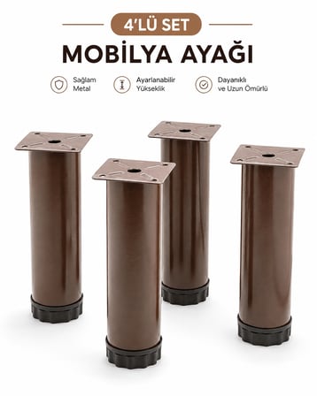 4’lü Kahverengi Metal Mobilya Ayağı Ayarlanabilir Tabanlı Dolap Masa Koltuk Ayağı